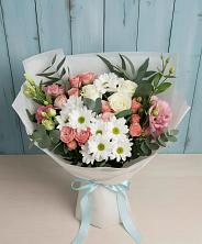 Букет цветов из:  Розы, Лизиантусы и Хризантемы в Лесном Рязанской области