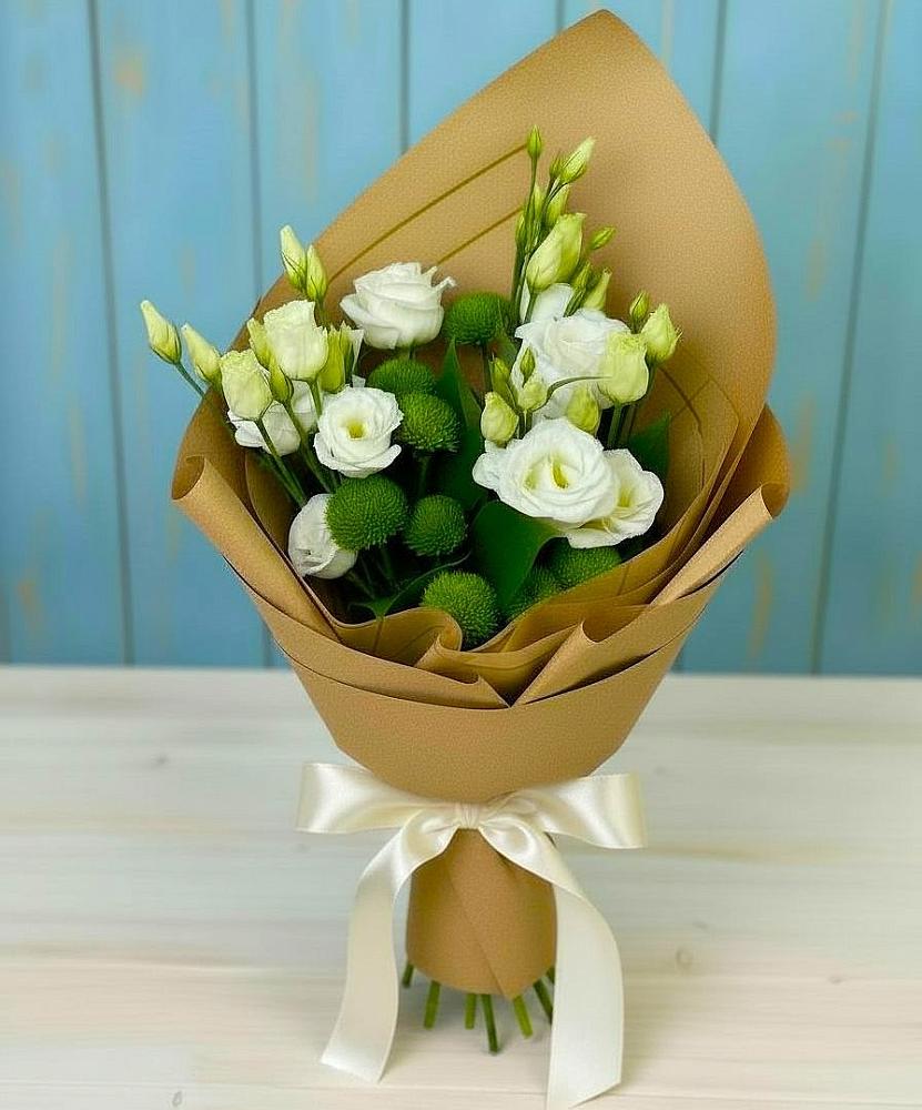 Букет цветов из: Хризантемы и Лизиантусы в Лесном Рязанской области