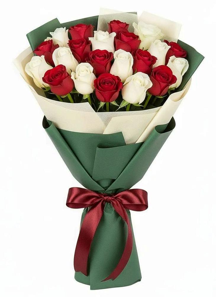 Букет Микс из красных и белых роз в Лесном Рязанской области