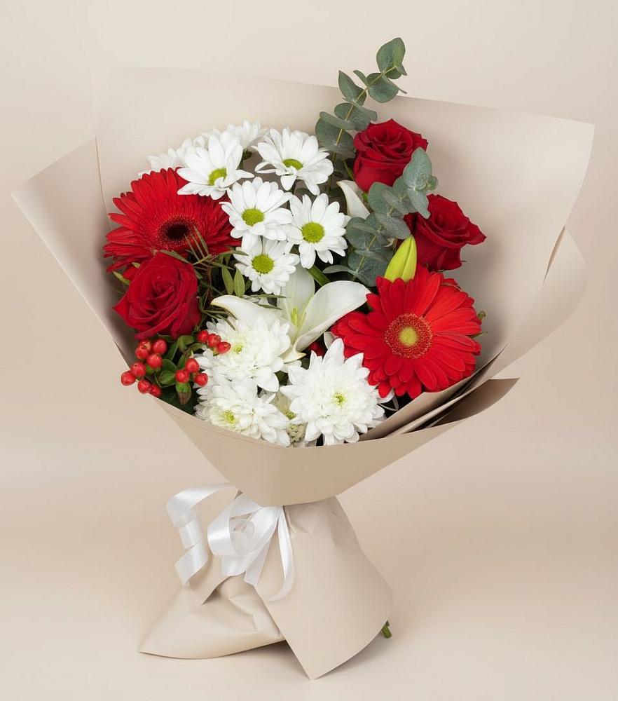 Букет цветов из: Розы, Хризантемы, Герберы и Лилии в Лесном Рязанской области