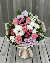 Букет цветов из:  Альстромерии, Гвоздики, Розы и Хризантемы в Лесном Рязанской области