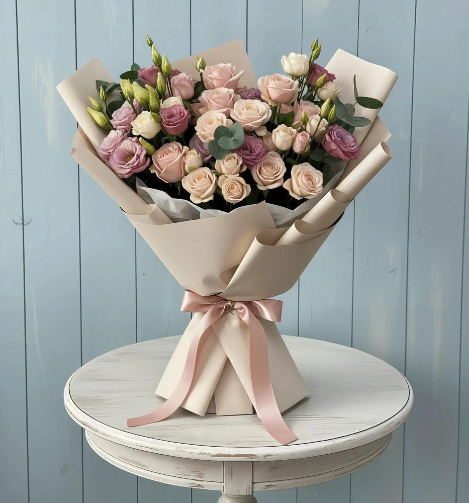 Букет цветов из: Розы и Лизиантусы в Лесном Рязанской области