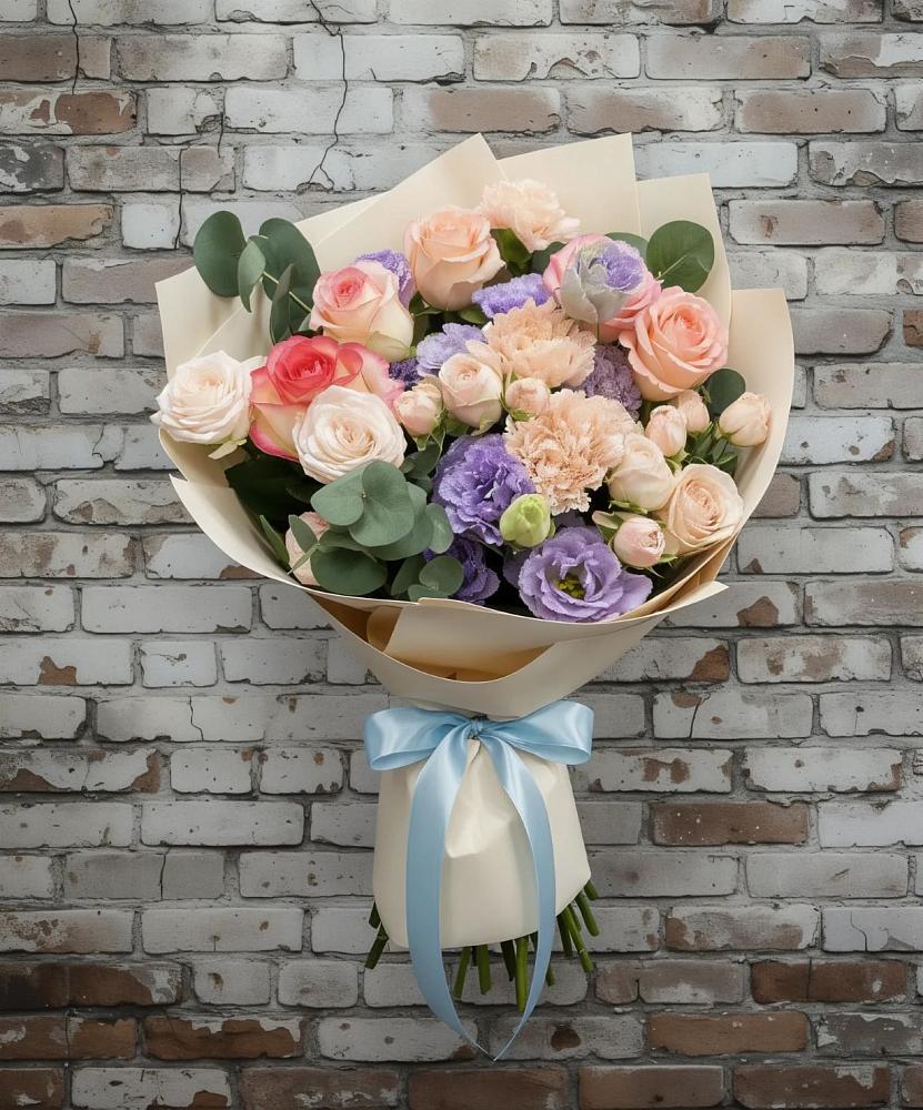 Букет цветов из: Розы, Лизиантусы и Гвоздики в Лесном Рязанской области