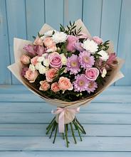 Букет цветов из:  Хризантемы, Розы и Альстромерии в Лесном Рязанской области