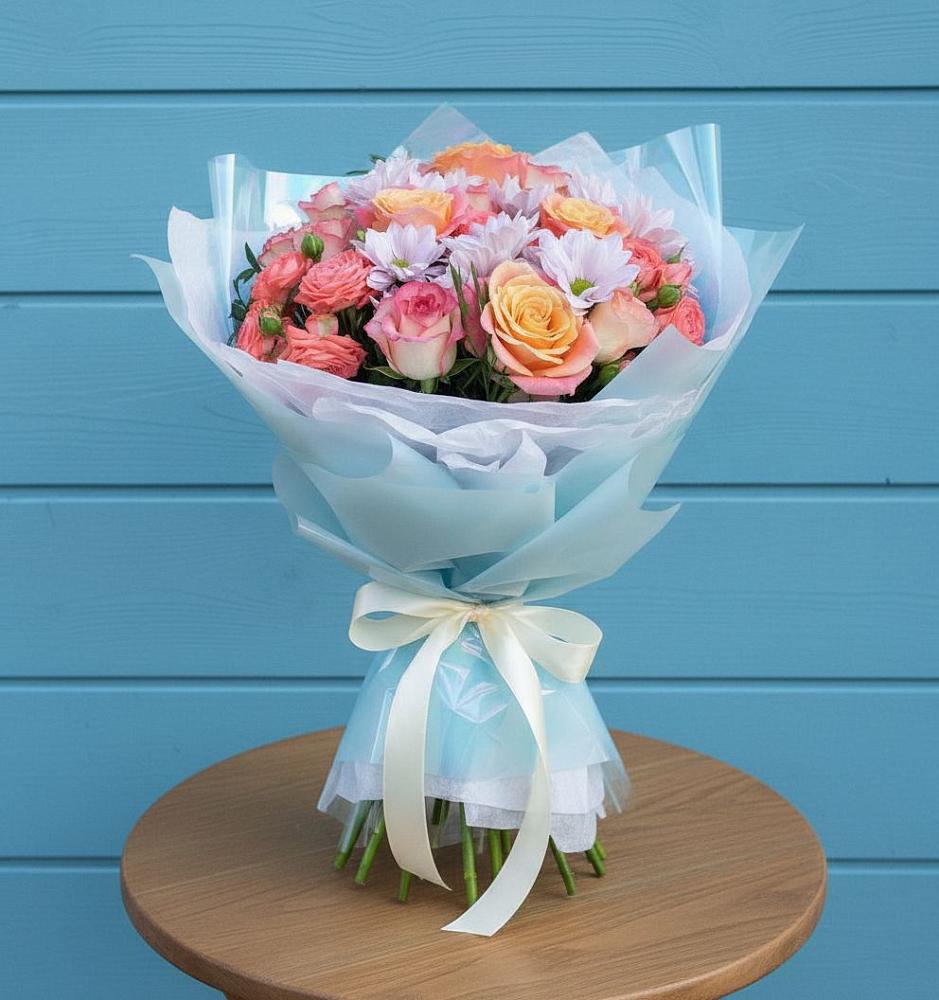 Букет цветов из: Хризантемы и Розы в Лесном Рязанской области