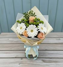 Букет цветов из:  Герберы, Розы и Хризантемы #REPLACE_PRED# Лесном Рязанской области