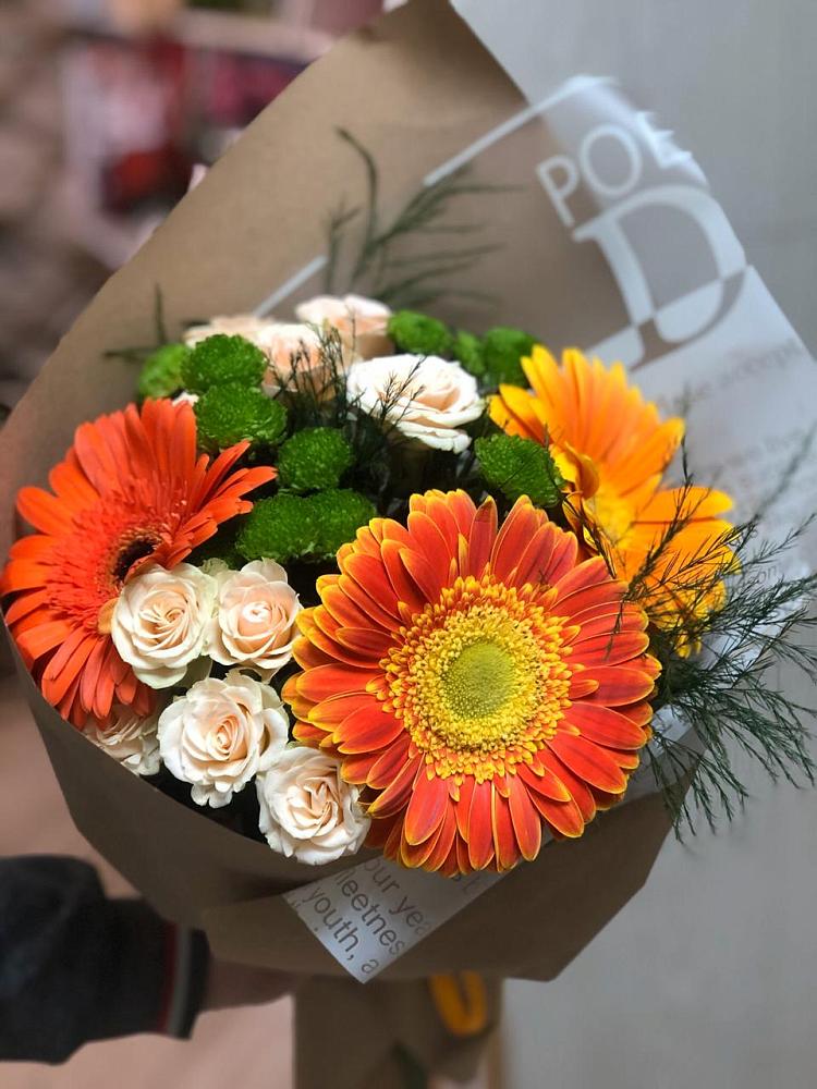 Букет цветов из: Герберы, Хризантемы и Розы в Лесном Рязанской области